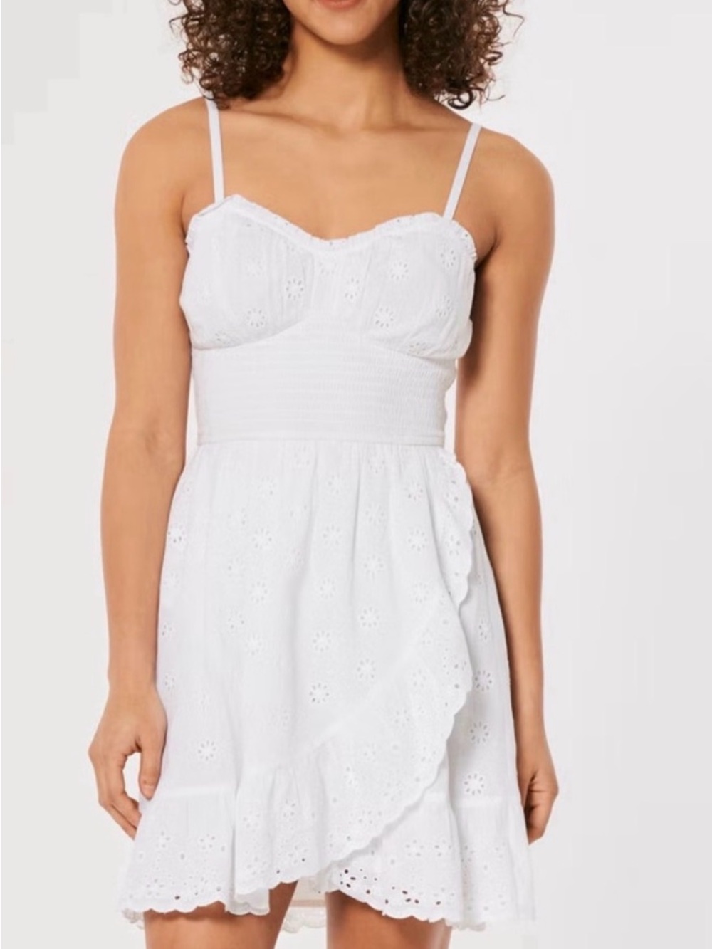 Hollister White Eyelet Mini Dress with Smocked Bodice